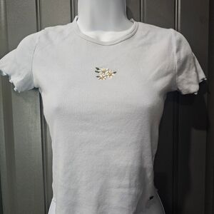 Hollister Light Gray Tee with Floral Detail